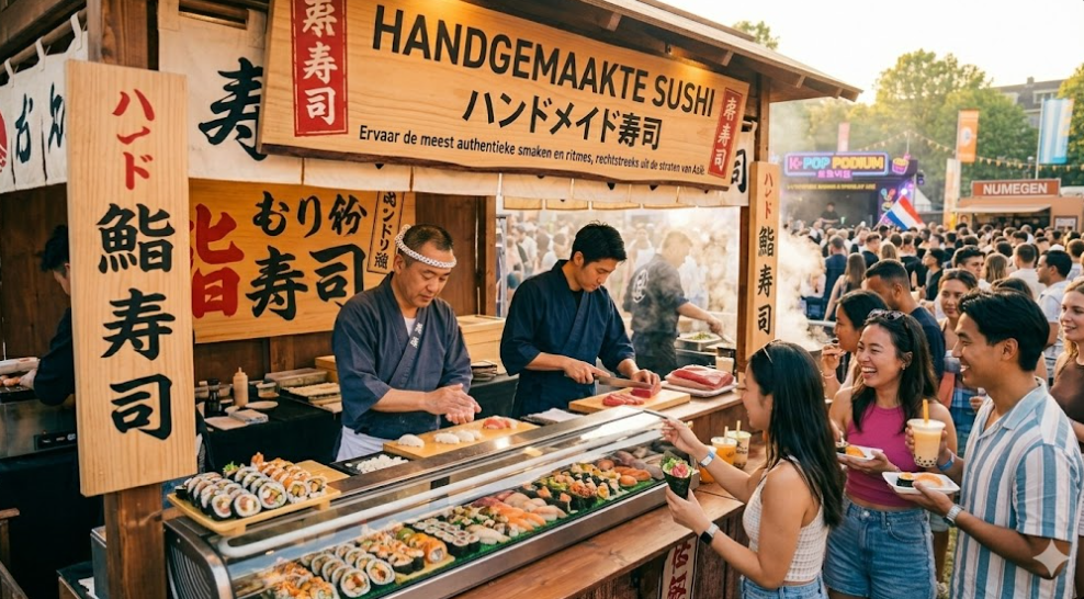 Authentic sushi rolls on a wooden platter
